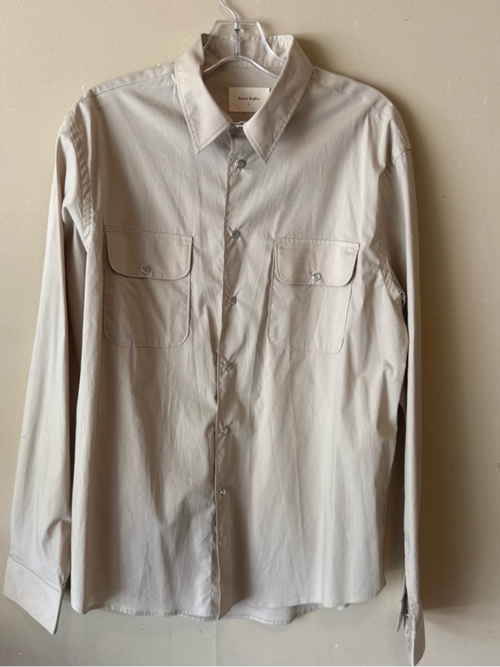 Basic Rights Men's Long-Sleeve Western Pearl Snap Shirt in Light Beige